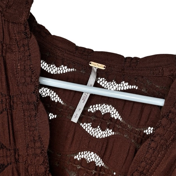 Free People Candy Shop Brown Crochet Women's Oversized Blouse Top - Picture 6 of 7